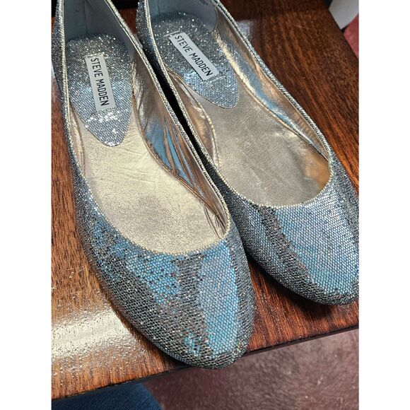 Steve Madden Silver Glitter Flat Shoes Womens size 9 P-Heaven - Picture 4 of 8